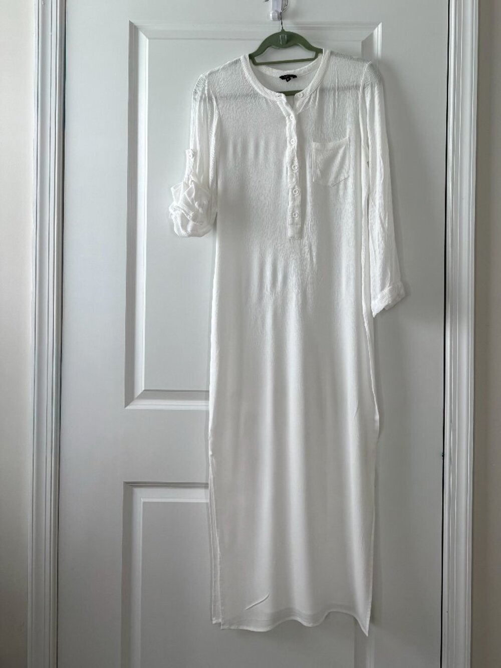 FloryDay White Henley-Style Maxi Shirt Dress / Cover-Up Size Medium